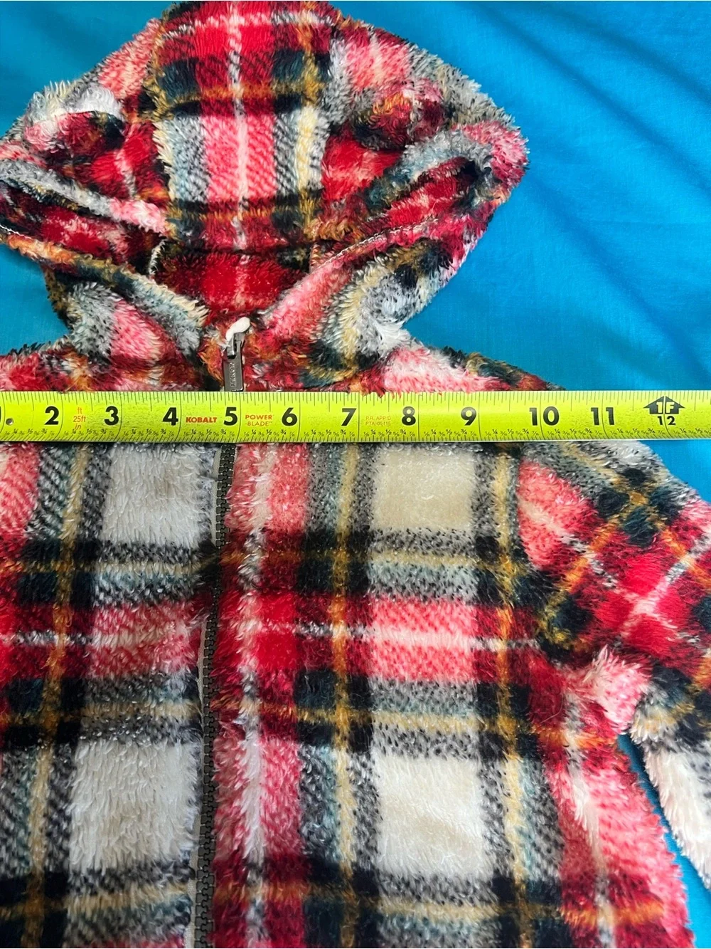 Old Navy Toddler Plush Fleece Plaid Hooded Jacket Red 3T